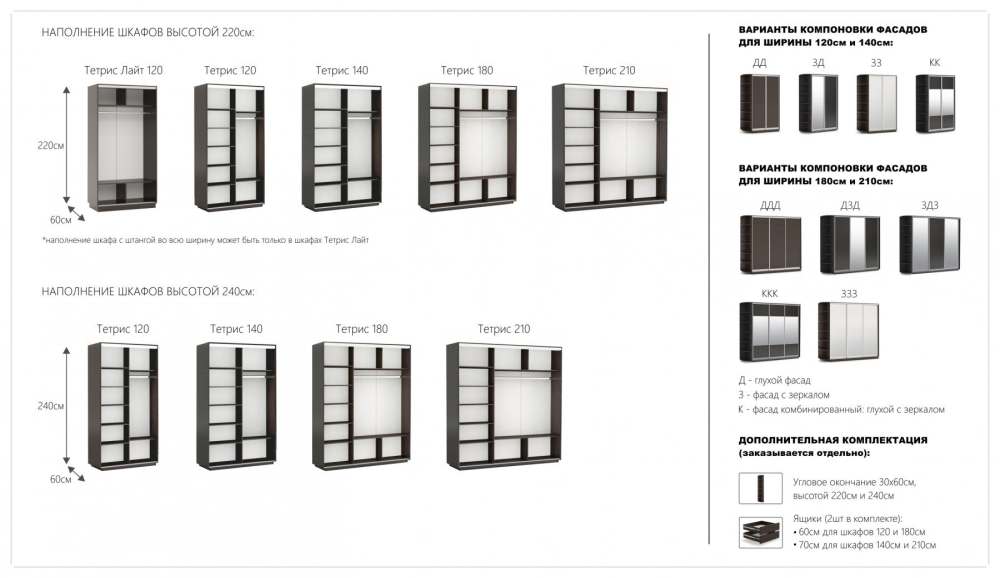 Шкаф-купе двухдверный 120х220 ДЗ «Тетрис» Венге