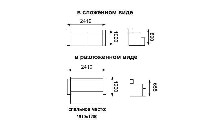 Диван-кровать «Прада» Замша баффало серо-синяя размеры