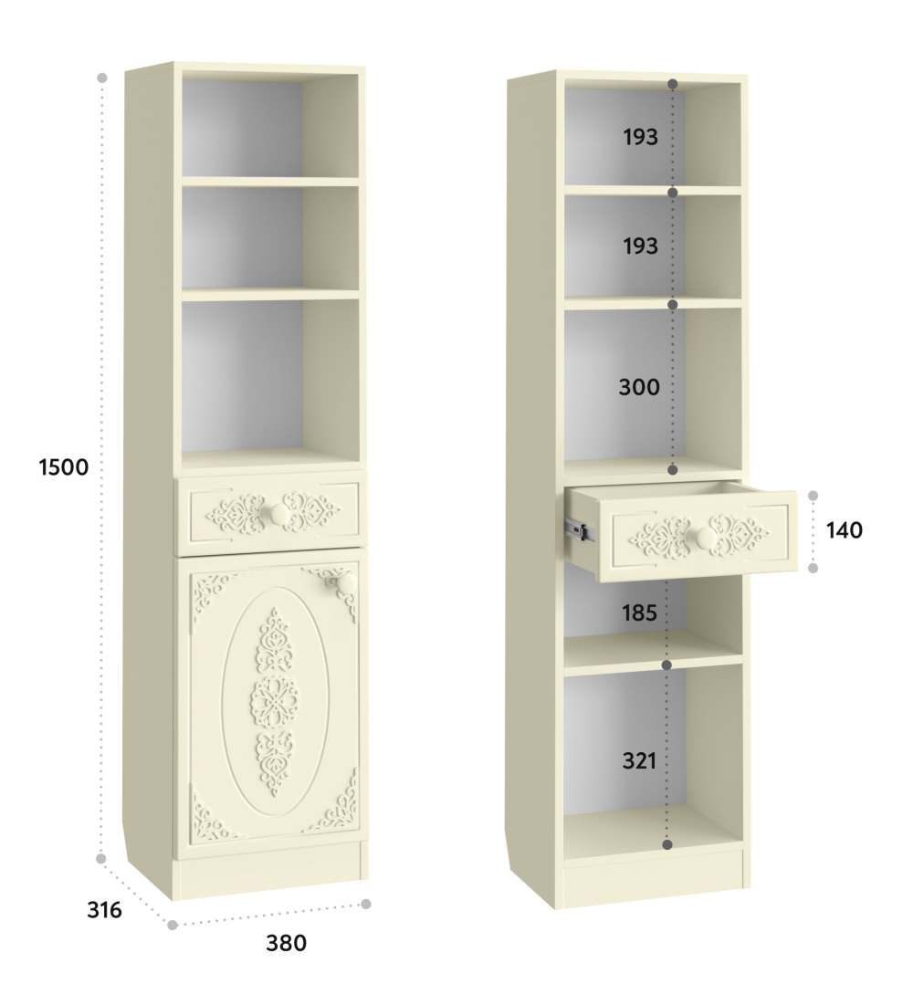 Шкаф «Ассоль плюс» АС-65 ваниль размеры